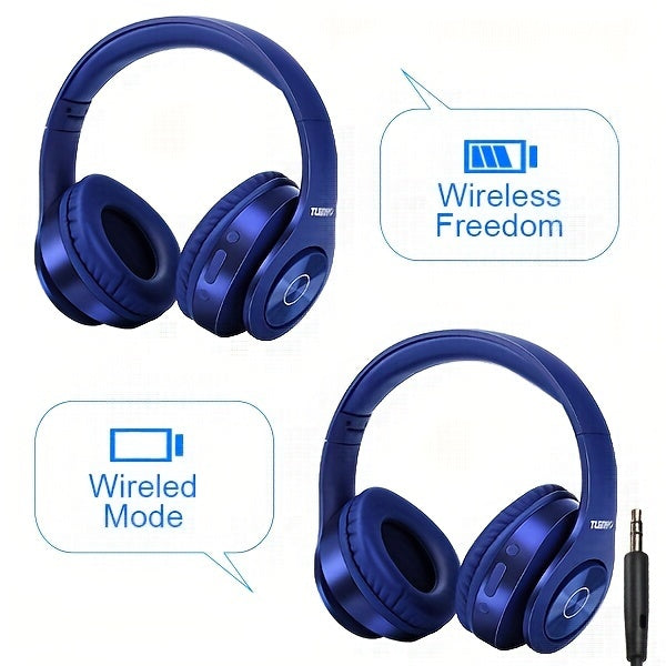 40H Wireless BT Headphones - TUINYO Over Ear Stereo Headset with Deep Bass, Soft Memory-Protein Earmuffs, Built-in Mic for PC/Cell Phones/TV Wired Mode