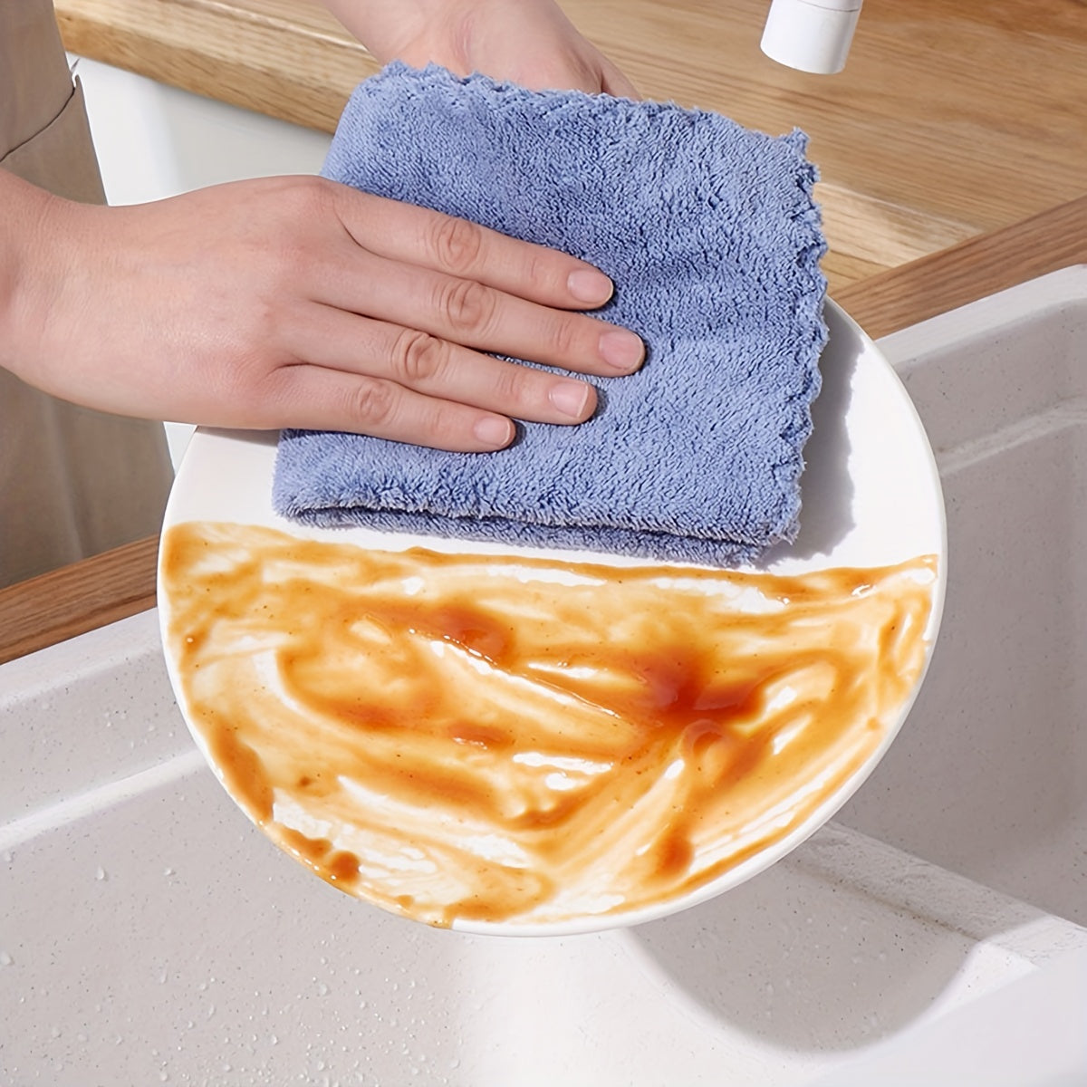 5/10pcs, Solid Color Dishcloth, Household Thickened Kitchen Dish Cloth, Super-absorbent Dish Towel, Cleaning Special, Bamboo Fiber, Absorbent, Does Not Fall Off, Does Not Stick To Oil, Cleaning Supplies