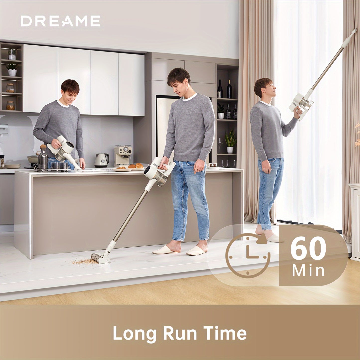 dreame R10 Cordless Vacuum Cleaner, 120AW Powerful Stick Vacuum with Led Headlights, Anti-Tangle Brush, Up to 60 Mins Rechargeable Battery, Handheld Vacuum Deep Clean Hair, Hard Floor, Carpet