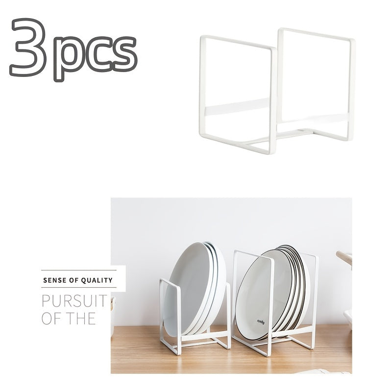 3pcs Metal Plate Holder Organizer, Vertical Plate Rack, Dish Organizer For Cabinet, Drying Rack For Kitchen Cupboard, Kitchen Acessories
