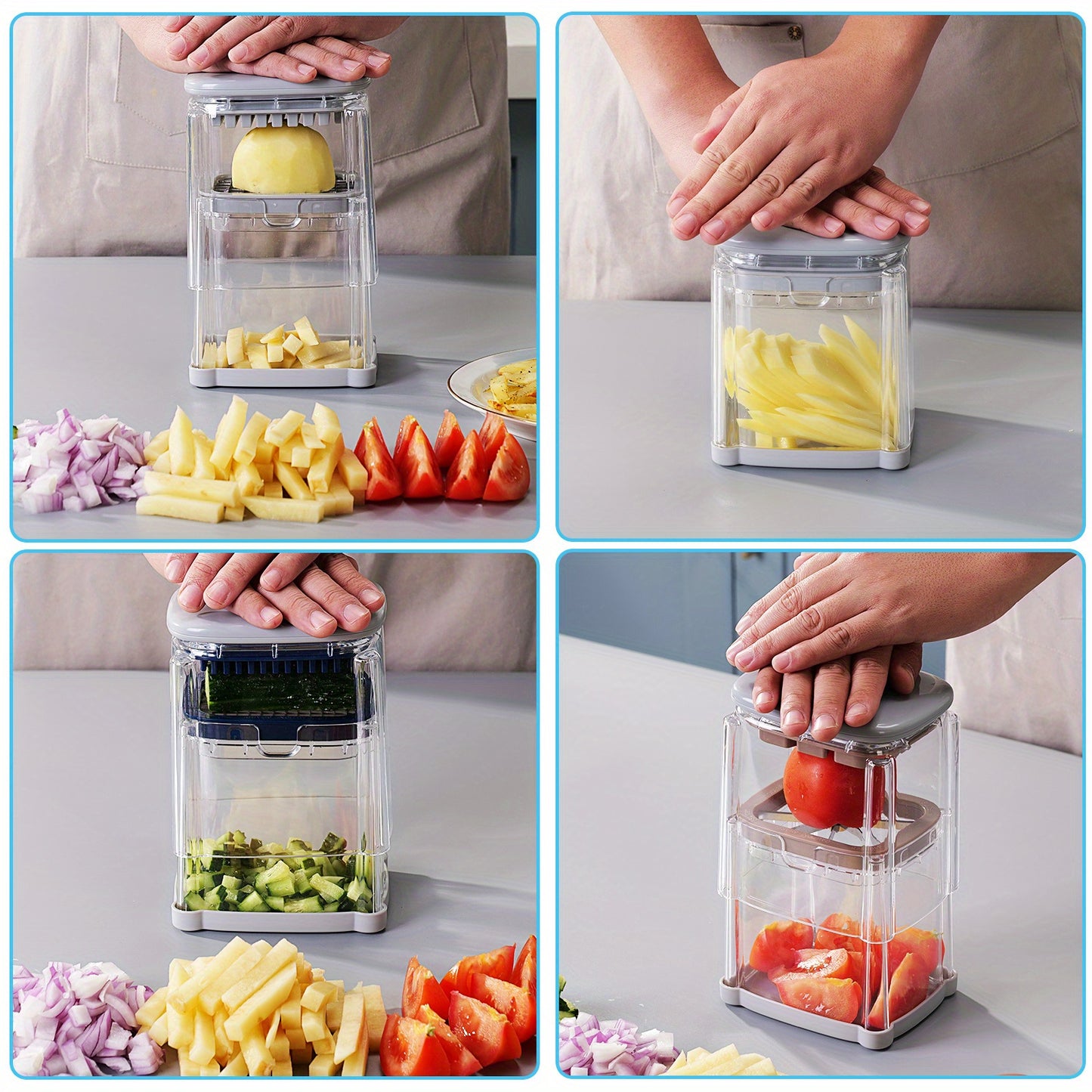 1pc French Fry Cutter, 4-Blade Vegetable Chopper & Dicer for Potatoes, Onions, Chilies, Fruits - Kitchen Utensils & Tools