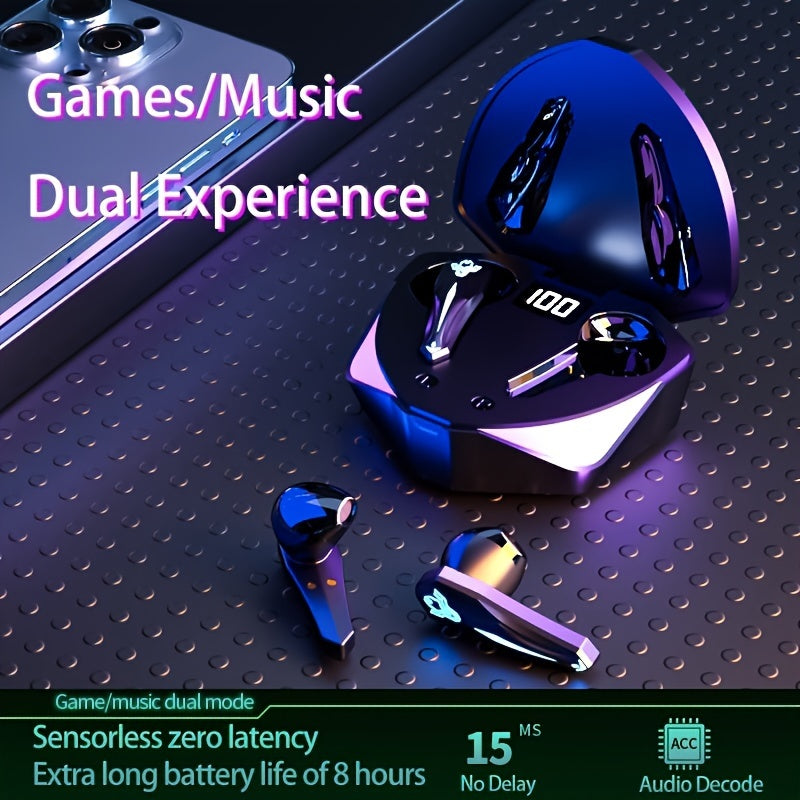 Wireless Headphones 5.3, Wireless Gaming Headphones with Microphone, Semi-Open Headphones, Low Latency, Noise Reduction, Media Control, Compatible with Mobile Phones, Rechargeable Lithium Polymer Battery