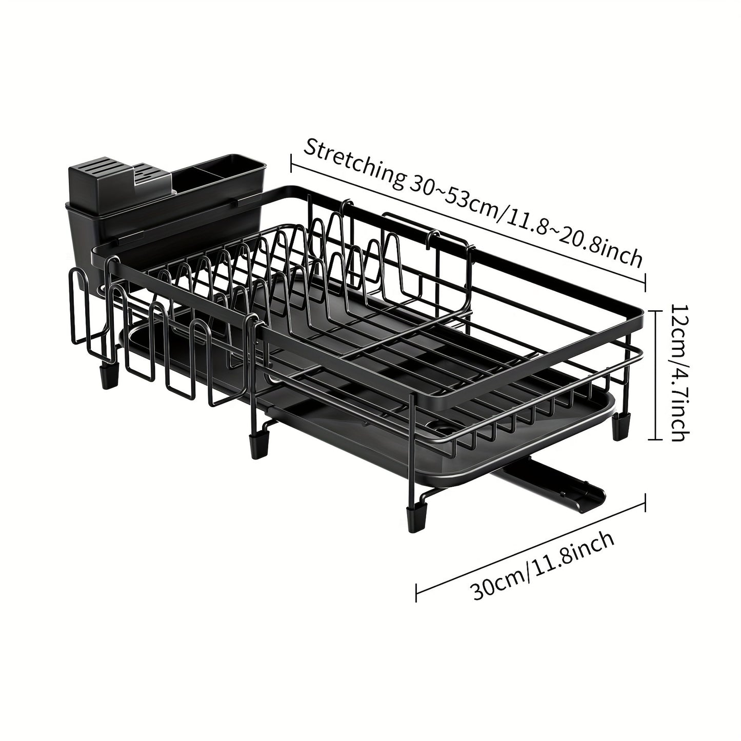 1pc Large Dish Drying Rack, Extendable Dish Rack, Multifunctional Dish Rack For Kitchen Counter, Anti-Rust Drying Dish Rack With Cutlery & Cup Holders, Home Kitchen Accessories