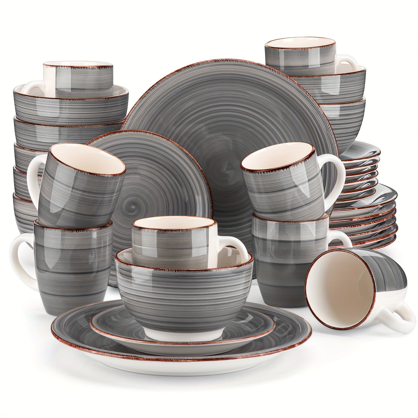 32-Piece Handpainted Stoneware Dinnerware Set - Artisanal Dining Delight for 8, Including Dishes & Plates - Scratch-Resistant, Microwave & Dishwasher Safe