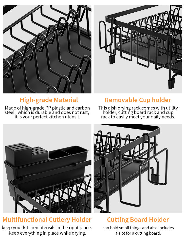 1pc Large Dish Drying Rack, Extendable Dish Rack, Multifunctional Dish Rack For Kitchen Counter, Anti-Rust Drying Dish Rack With Cutlery & Cup Holders, Home Kitchen Accessories