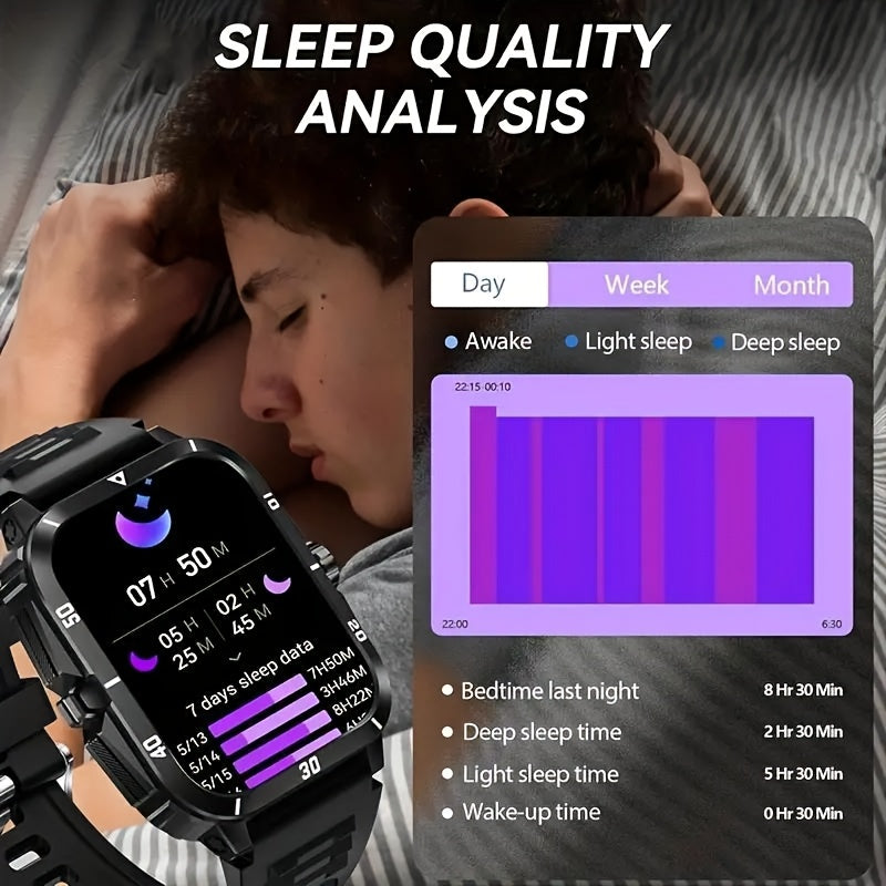 1.96 Inch Outdoor Men'S Smartwatch, Sports & Fitness Watch For IPhone & Android Phones, Extra Long Battery Life, Wireless Calling, With 100+ Exercise Modes/Long Battery Life/Music Control/Message Alert/Gift