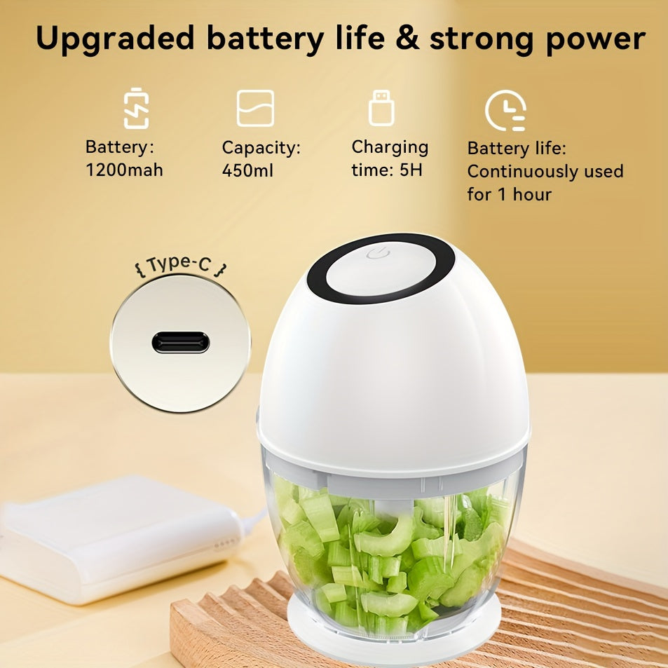 Electric Garlic Chopper, Mini Portable Veggie Chopper, 400ML Garlic Grinder Masher Onion Chopper, Blender To Vegetable, Wireless Food Processor For Ginger, Chili, Fruit, Meat - Stainless Steel Blades - Easy to Clean - Perfect