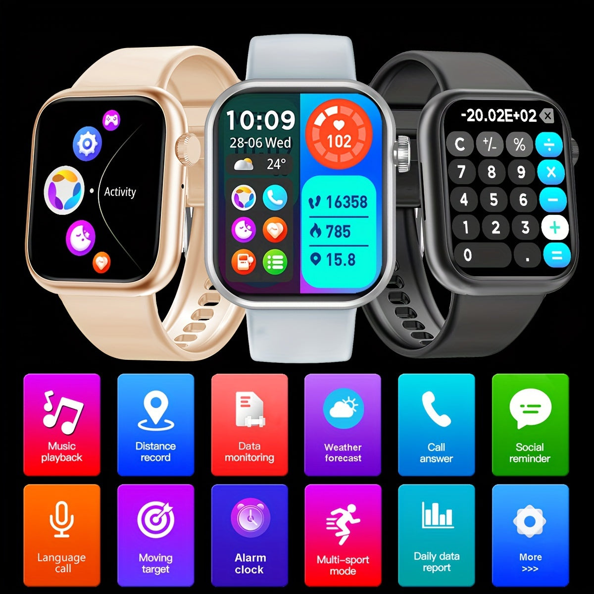 smart watch 1.83Inch full touch screen (make, answer calls)For Android&iPhone phones, 100Multiple Sport Modes, Custom Watch face, Calories, Steps, Distance, calculator, Music, Stopwatch, alarm clock, Fitness Sport smartwatch