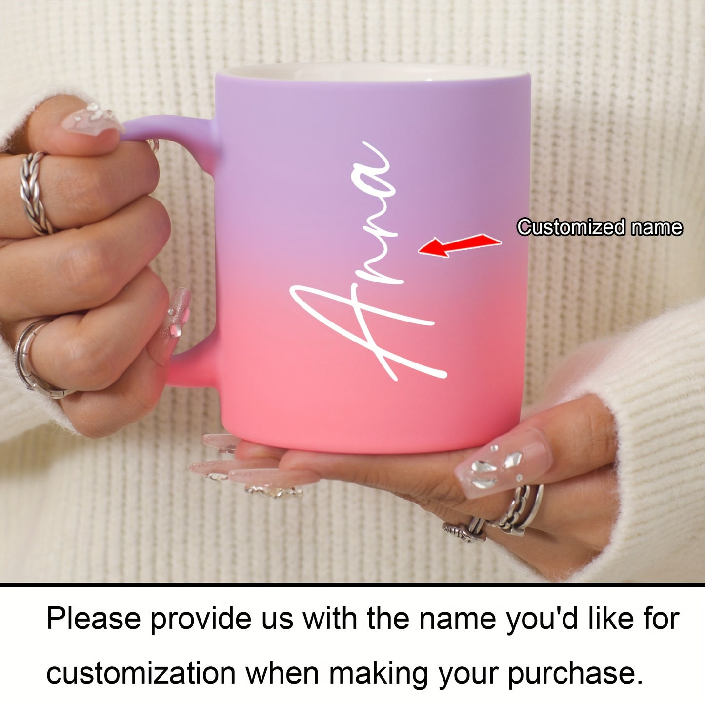 1pc, Personalized 11oz Gradient Ceramic Coffee Mug With Custom Name, 320ml Coffee Cup, Dishwasher & Microwave Safe, Ideal For Drinks & Gifts, Birthday, Valentine's Day Present For Family, Friends, Coworkers
