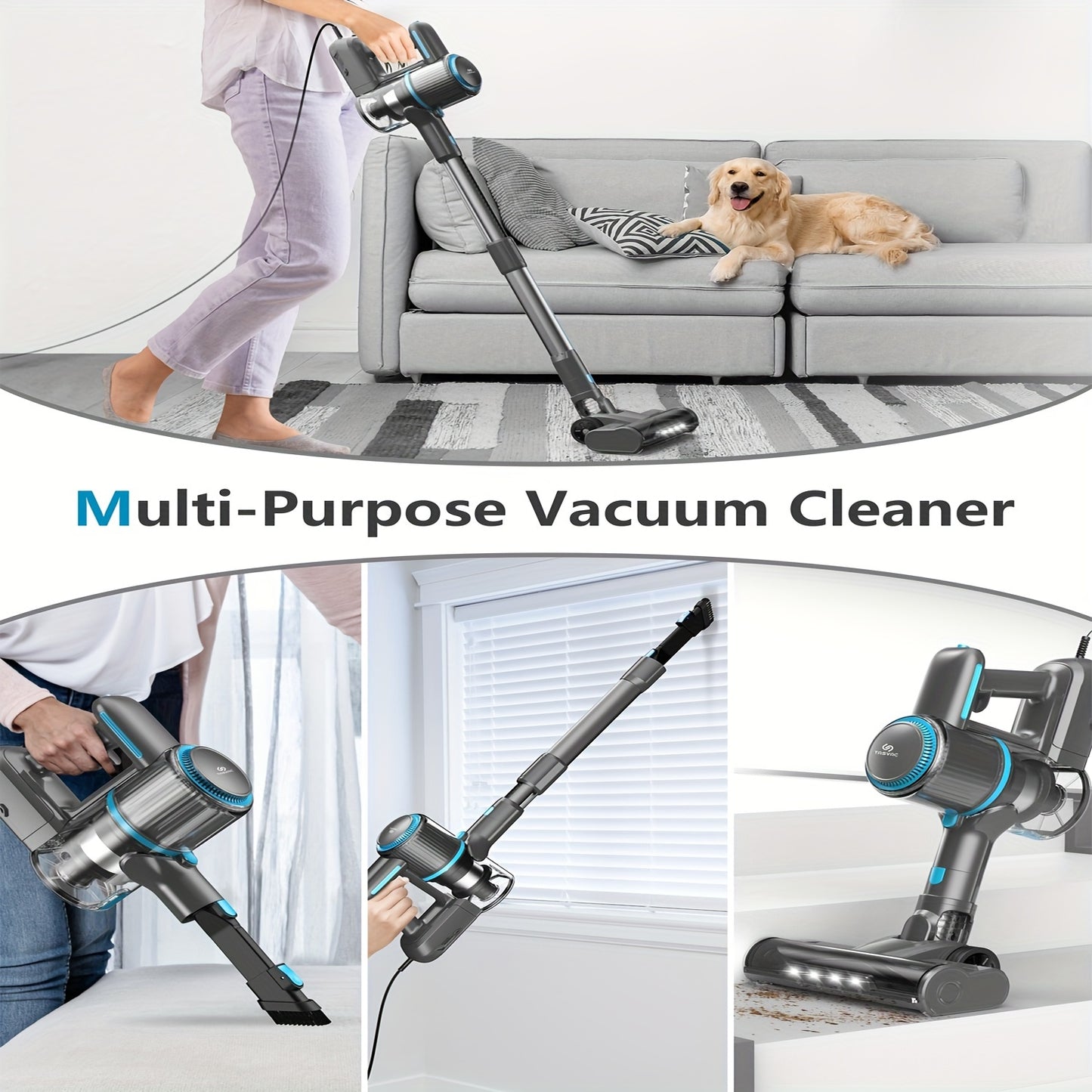 TASVAC Corded Stick Vacuum, 26Kpa 600W Powerful Suction Vacuum Cleaner with LED Floor Head, Lightweight Corded Handheld Vac for Carpet Hard Floor Pet Hair