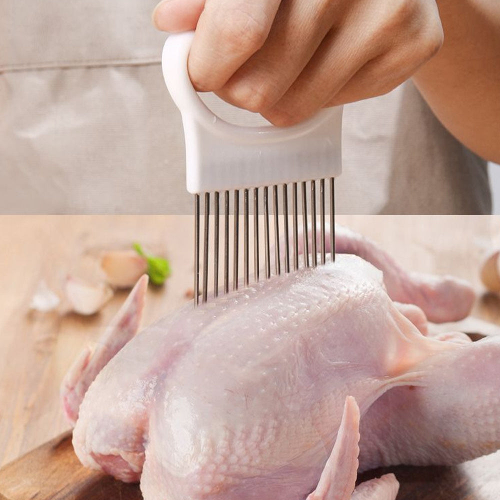 1pc, Onion Slicer Holder, Onion Holder For Slicing, Stainless Steel Onion Slicer Cutter, Lemon Holder Slicer, Creative Onion Slicer Holder, Onion Slicer Cutter For Steak Tendons, Household Gadget, Kitchen Too
