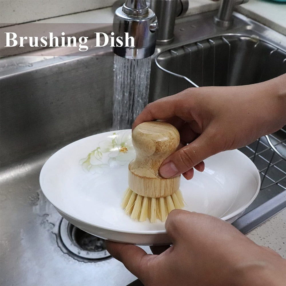 1pc Natural Sisal Handheld Multi-Functional Kitchen Cleaning Brush - Durable Dishwashing, Pans, Pots, Sink Countertop Scrubber - Easy to Clean, Non-Slip Handle, Effective Grease Remover, Ready for School and Daily Kitchen Use