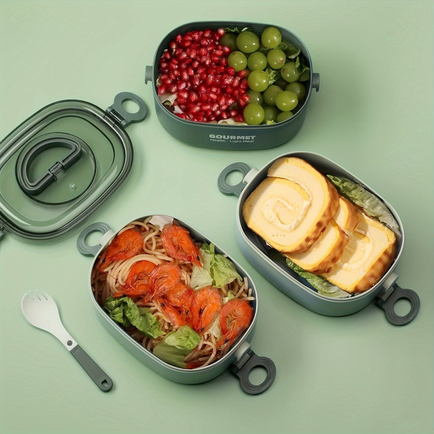 Bento Box Lunch Box, Stackable 3 Layers Food Containers, Leak-Proof Portable 2.80L Large Capacity Lunch Box, Microwave Safe Bento Box For Adults To Work School Camping-Green