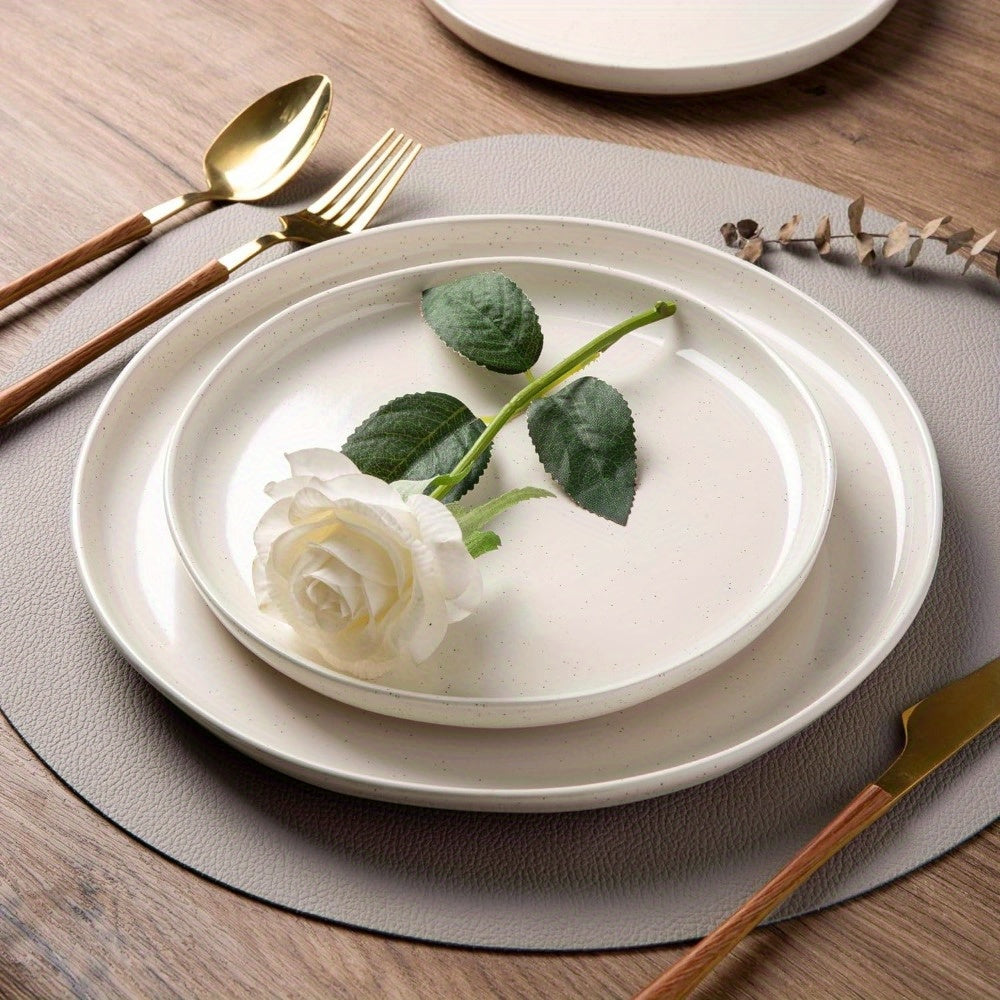 Ceramic Dinnerware Sets for 4, 12 Pieces Handpainted Plates and Bowls Set with Rustic Terracotta Underside, Scratch Resistant Stoneware Dishes Set, Dishwasher & Microwave Safe, Light Beige