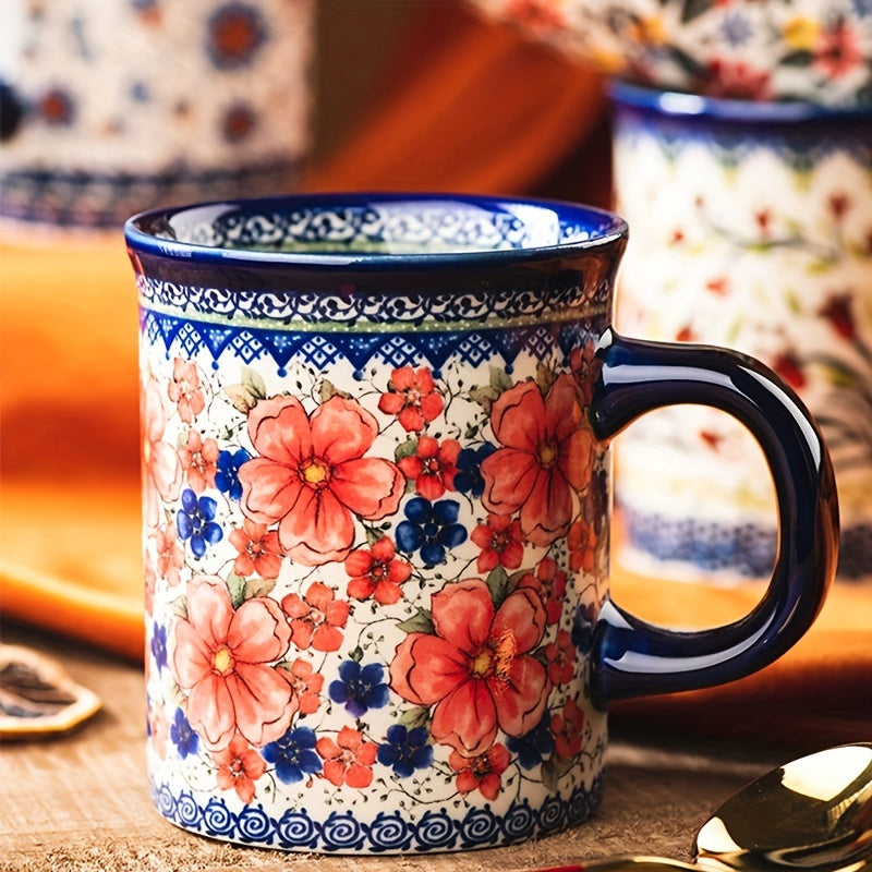 Hand-Painted Floral Ceramic Coffee Mug with Handle - Microwave Safe, Insulated for Hot & Cold Drinks, Perfect for Summer & Winter Beverages, Ideal Gift for Christmas, Weddings, Birthdays, Valentine's Day