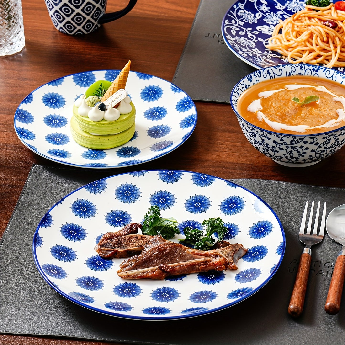 10.5 Inch Ceramic Dinner Plate 6pcs Set Set, Large Kitchen Ceramic Salad Tableware for Steak, Pancakes, Pizza, Pasta, Scratch Resistant, Microwave Oven Dishwasher Safe, Birthday New Year Couple Gift