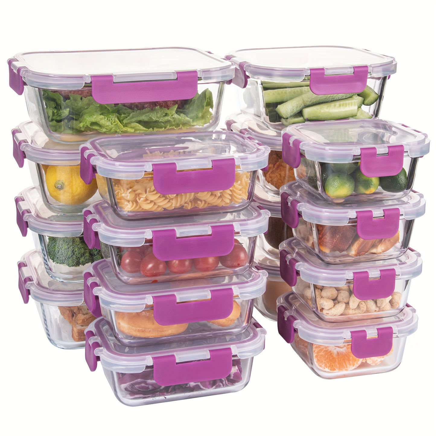 16 Pack Glass Meal Prep Containers, Food Storage Containers with Airtight Lids, Dishwasher/Microwave/Oven/Freezer Safe Glass Containers for Leftovers