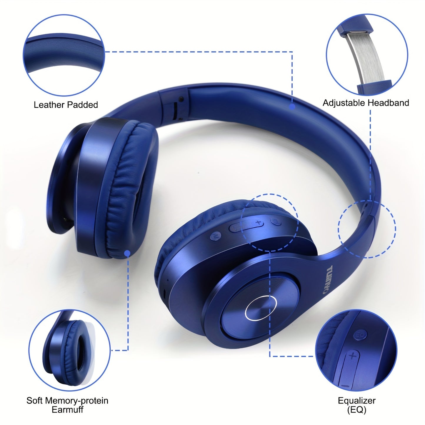 40H Wireless BT Headphones - TUINYO Over Ear Stereo Headset with Deep Bass, Soft Memory-Protein Earmuffs, Built-in Mic for PC/Cell Phones/TV Wired Mode