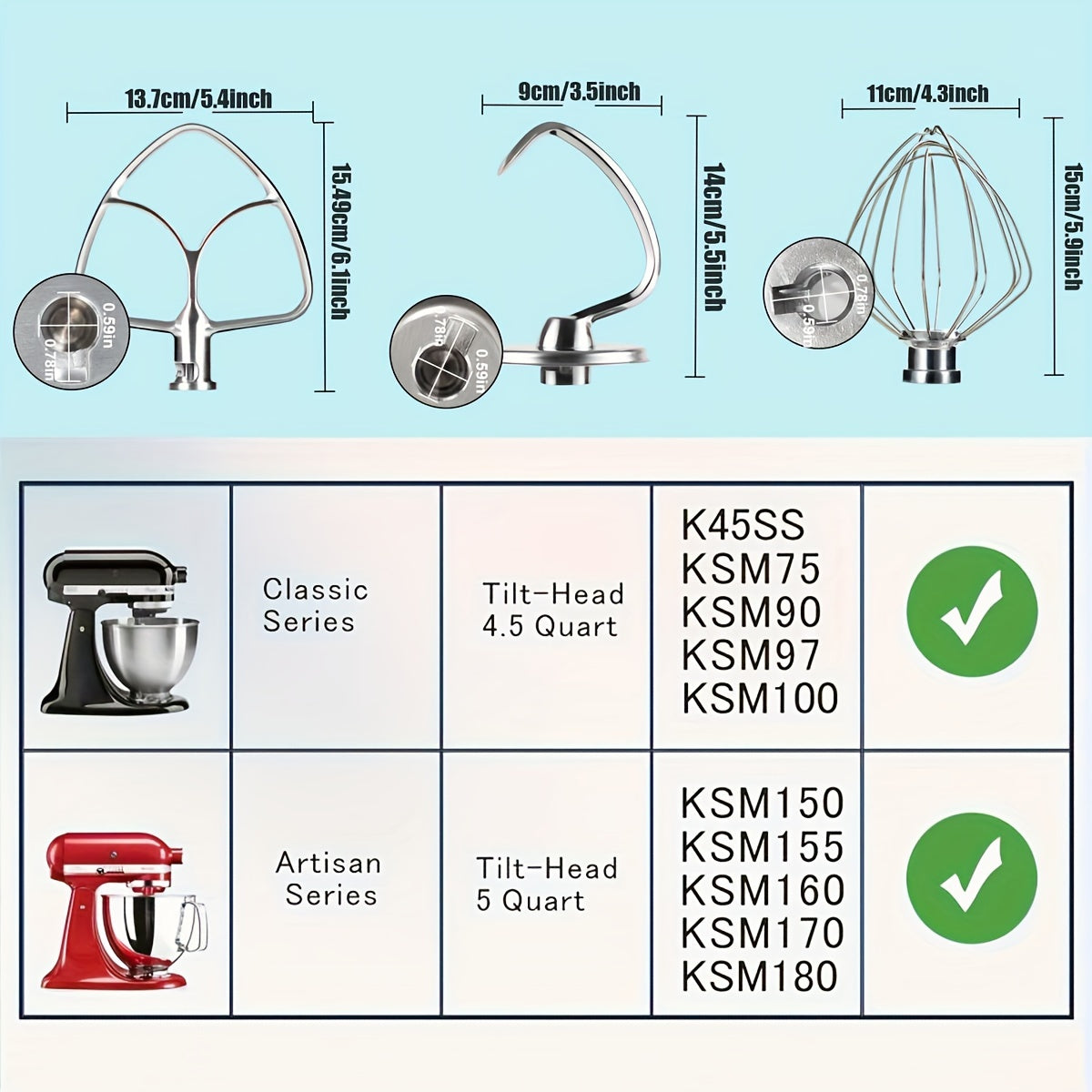 4-Piece Stainless Steel Mixer Bowl Kit - Parts & Accessories Blender Replacement Parts - Heavy Duty, Dishwasher Safe, Fits 4.5-5QT Tilt-Head Stand Mixer, Includes Dough Hook, Beater, Wire Whip, and Bowl for Efficient Mixing a