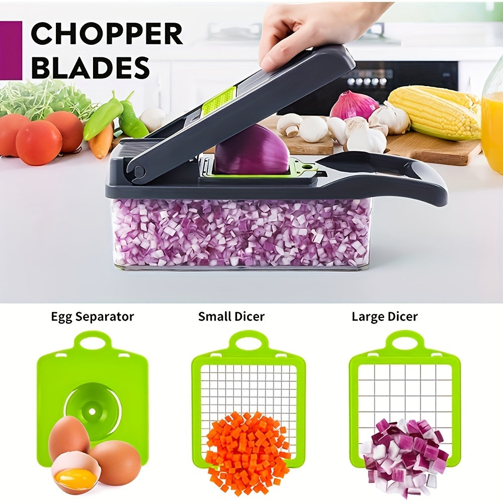 13-in-1 Multifunctional Vegetable Chopper - Professional Food Chopper for Restaurant and Home Kitchen - 8 Sharp Blades for Effortless Slicing, Dicing, and Mincing - Easy to Clean and Store