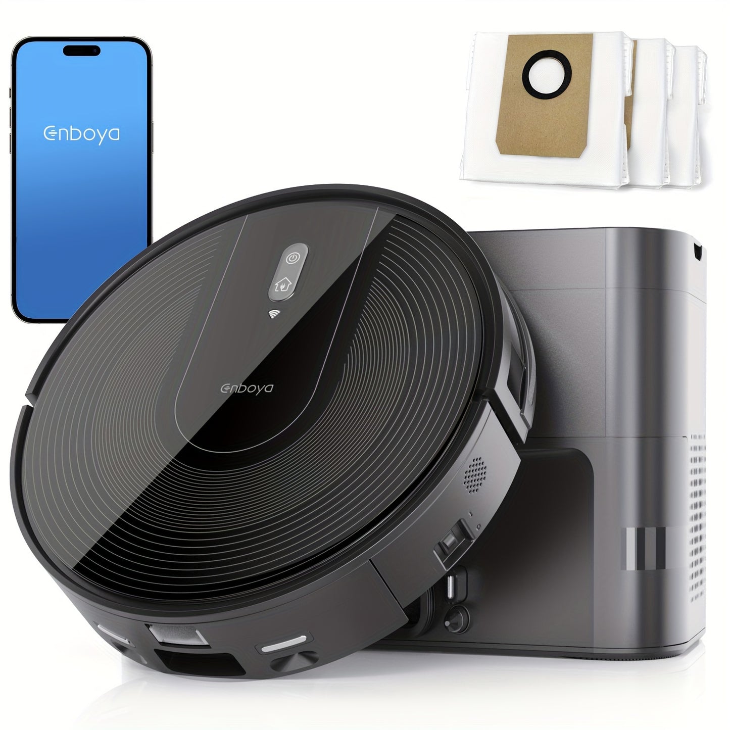 Enboya Powerful Robot Vacuum Cleaner Robot Vacuum With Self Empty Station Storing Up To 60 Days Of Dust - Wi-Fi/App/Alexa Control - Robotic Vacuum Ideal For Hard Floors, Pet Hair And Low Carpets