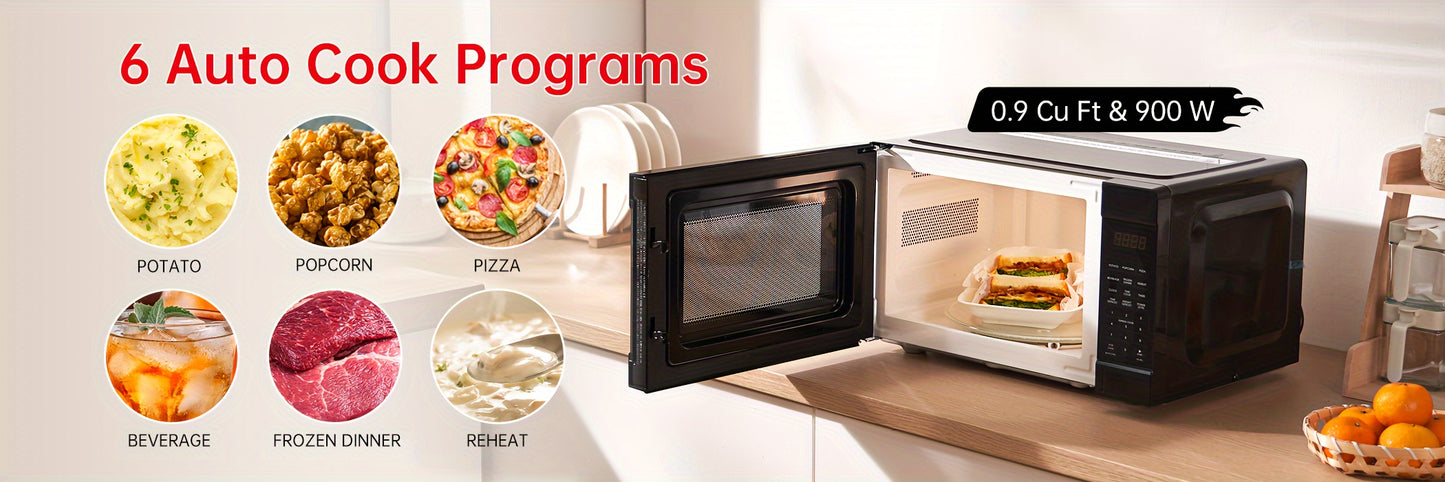 0.9 Cu Ft Large Capacity Galanz Microwave Oven - 6 Convenient Auto Menus, Removable Turntable, Easy Cooking, Space-Saving Design, Perfect Kitchen Essentials for Home Cooking