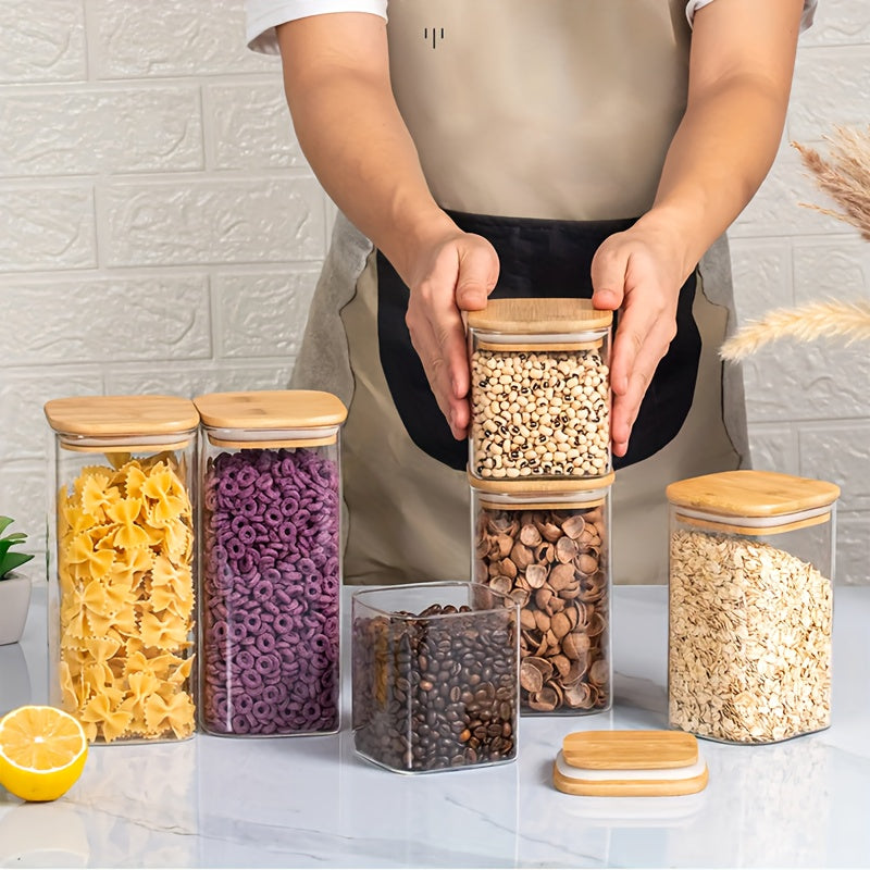 5pcs Airtight Glass Jars With Lids, High Borosilicate Glass Canisters, For Coffee Beans, Tea, Flour, Sugar, Nuts, Candy, Bath Salts & More, Home Kitchen Supplies