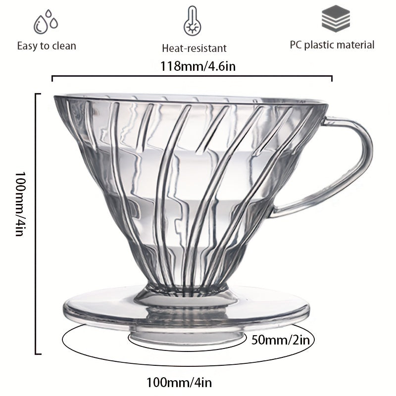 V60 Coffee Dripper, Pour Over Coffee Maker Reusable Plastic Filter Cup Slow Brewing Accessories For Kitchen Bar Office