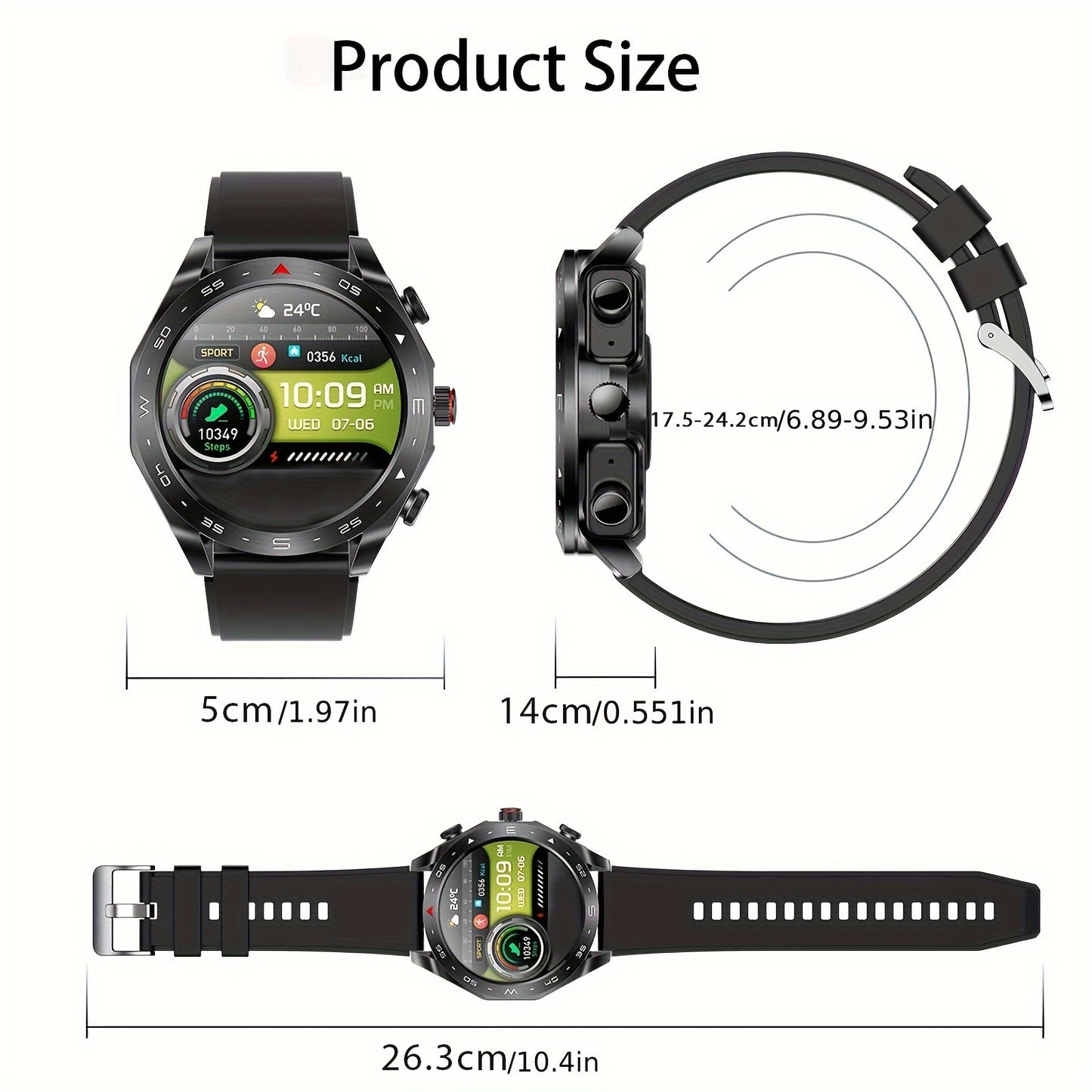 EIGIIS Mens Smart Watch, 1.52 Inch Full Touch Screen Smart Watches, TWS Full In-Ear Wearing Headphones, 400mAh Large Capacity Batteries, Make/Answer Call, Information Reminder, Multifunctional Smartwatch For Phone And Android