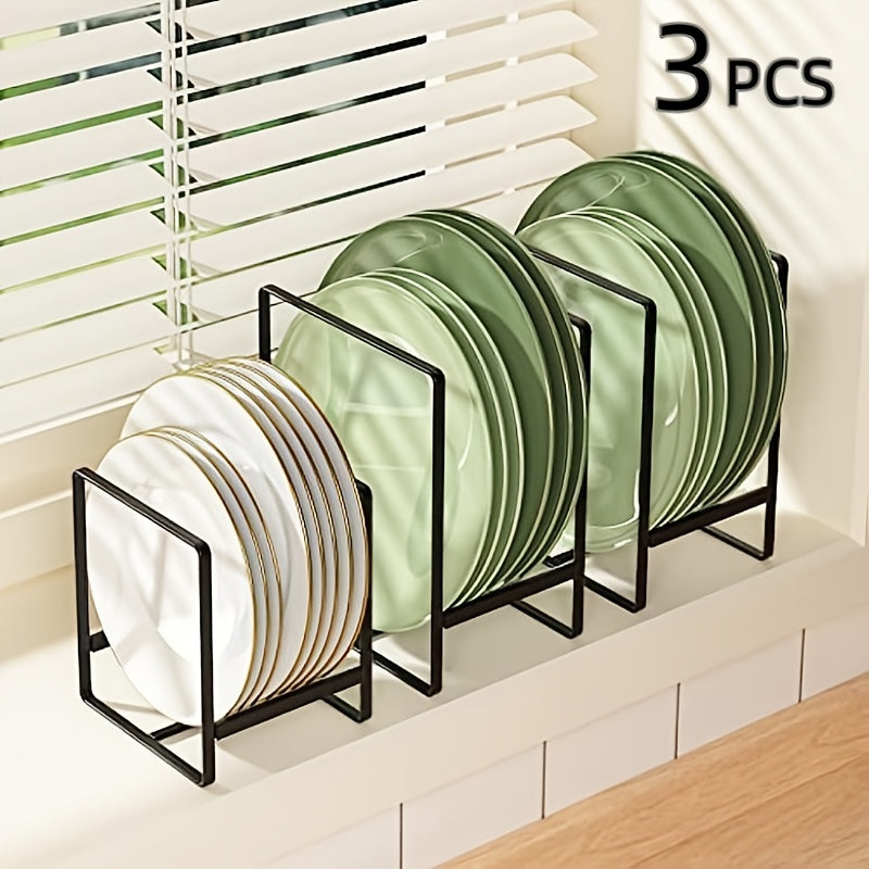 3pcs Metal Plate Holder Organizer, Vertical Plate Rack, Dish Organizer For Cabinet, Drying Rack For Kitchen Cupboard, Kitchen Acessories