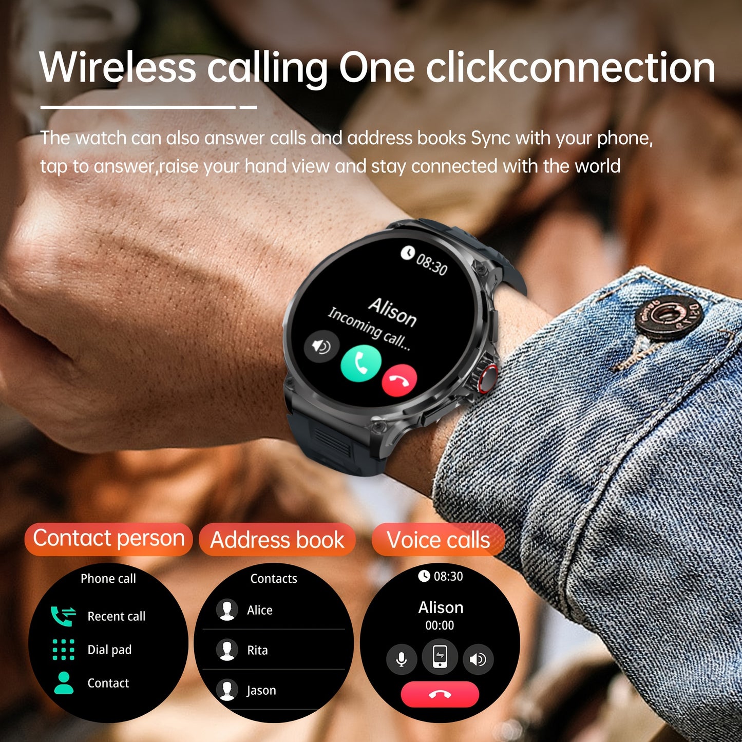 TIZOOP Outdoor Smart Watch with 1.85" HD Display, 710mAh Long-Lasting Battery, 100+ Sports Modes, Step Tracking, Activity Reports, and Water Resistance for Android and iOS Phones