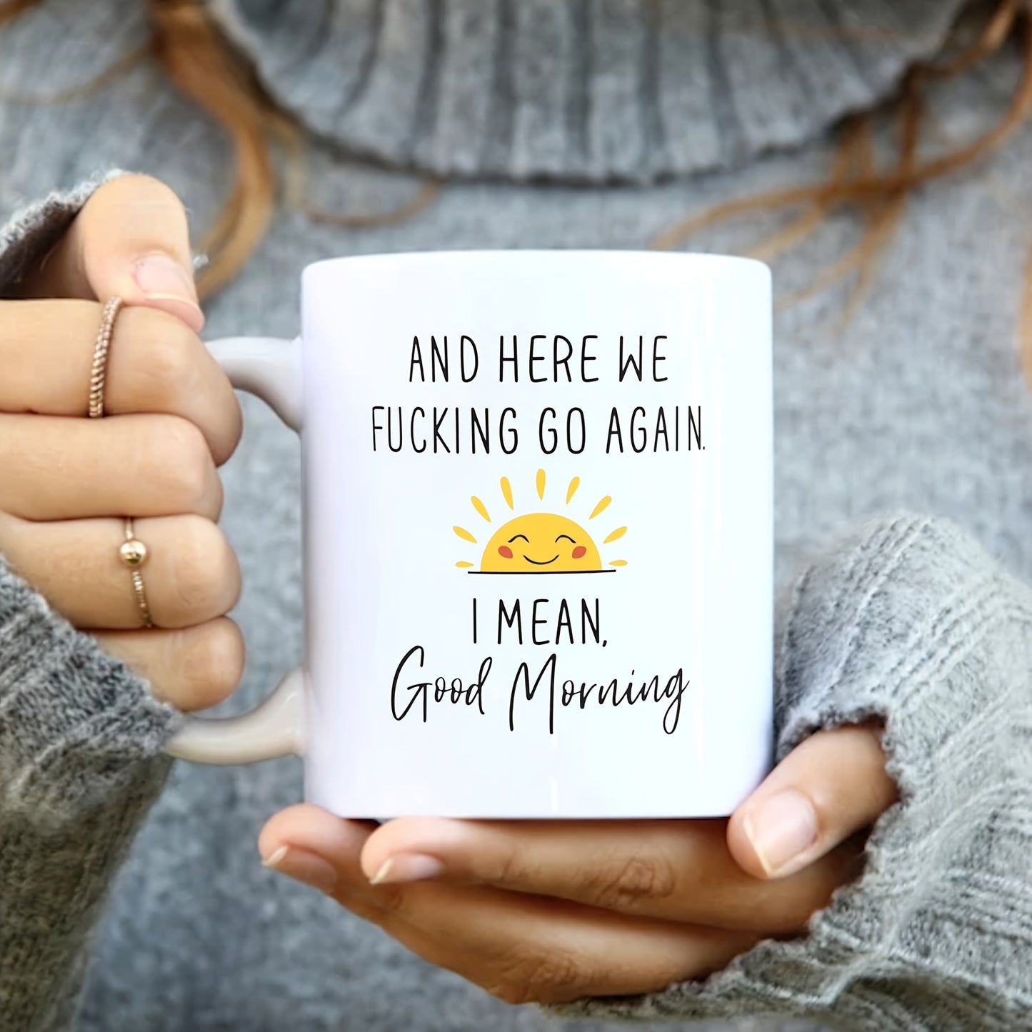 1pc 11oz/15oz Funny Ceramic Coffee Mug - Humorous "Here We Go Again" Quote, Colorful Design, Durable, Dishwasher and Microwave Safe, Ideal Birthday or Christmas Gift for Mom