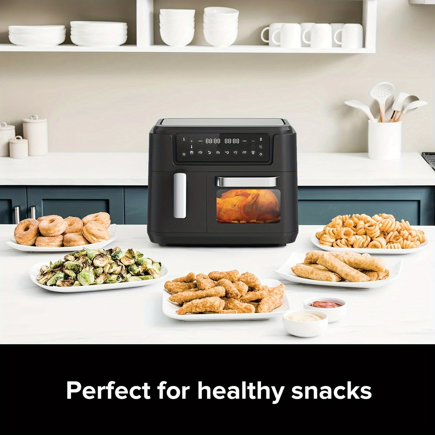 3.5QT+7.5QT Large Capacity Air Fryer with Intelligent Cooking Program, Multifunctional Electric Fryer, 2 Frying Baskets, Household Electronic Touch Kitchen Appliances