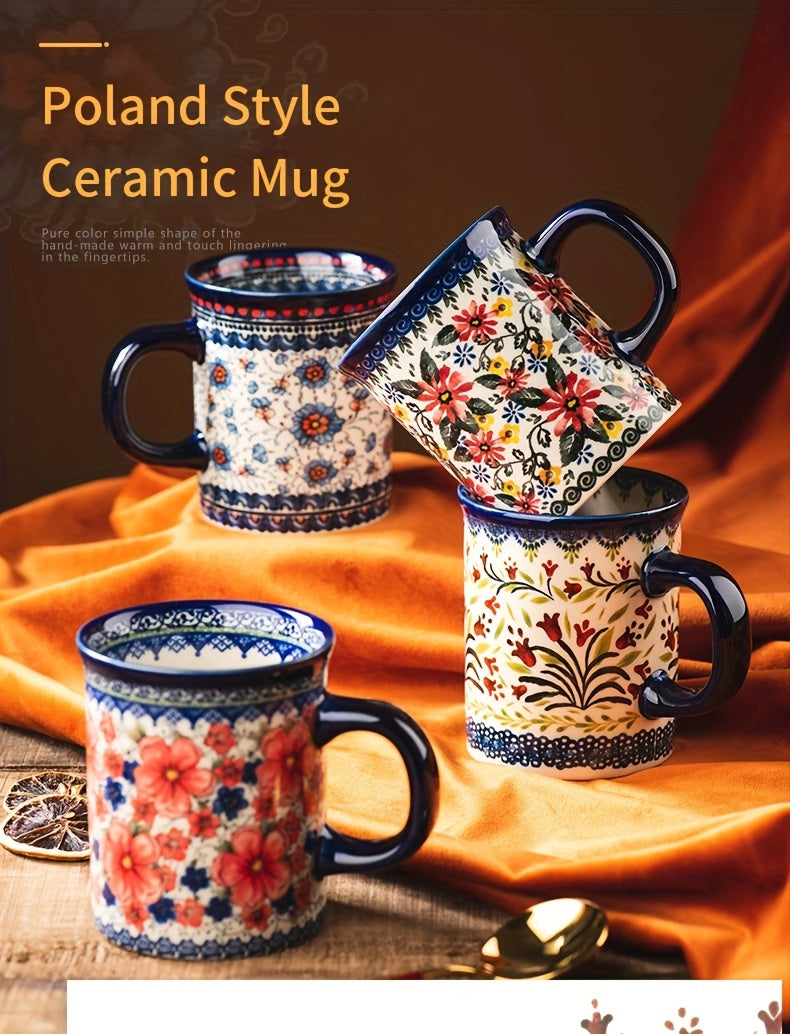 Hand-Painted Floral Ceramic Coffee Mug with Handle - Microwave Safe, Insulated for Hot & Cold Drinks, Perfect for Summer & Winter Beverages, Ideal Gift for Christmas, Weddings, Birthdays, Valentine's Day