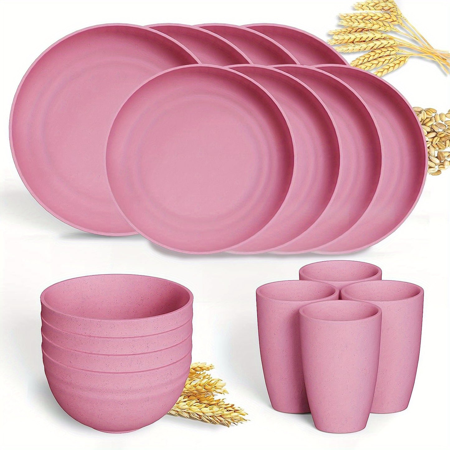 16pcs Unbreakable Wheat Straw Dinnerware Sets, Lightweight Plates Cups And Bowls Sets, Dishwasher Microwave Safe, For RV Outdoor Camping
