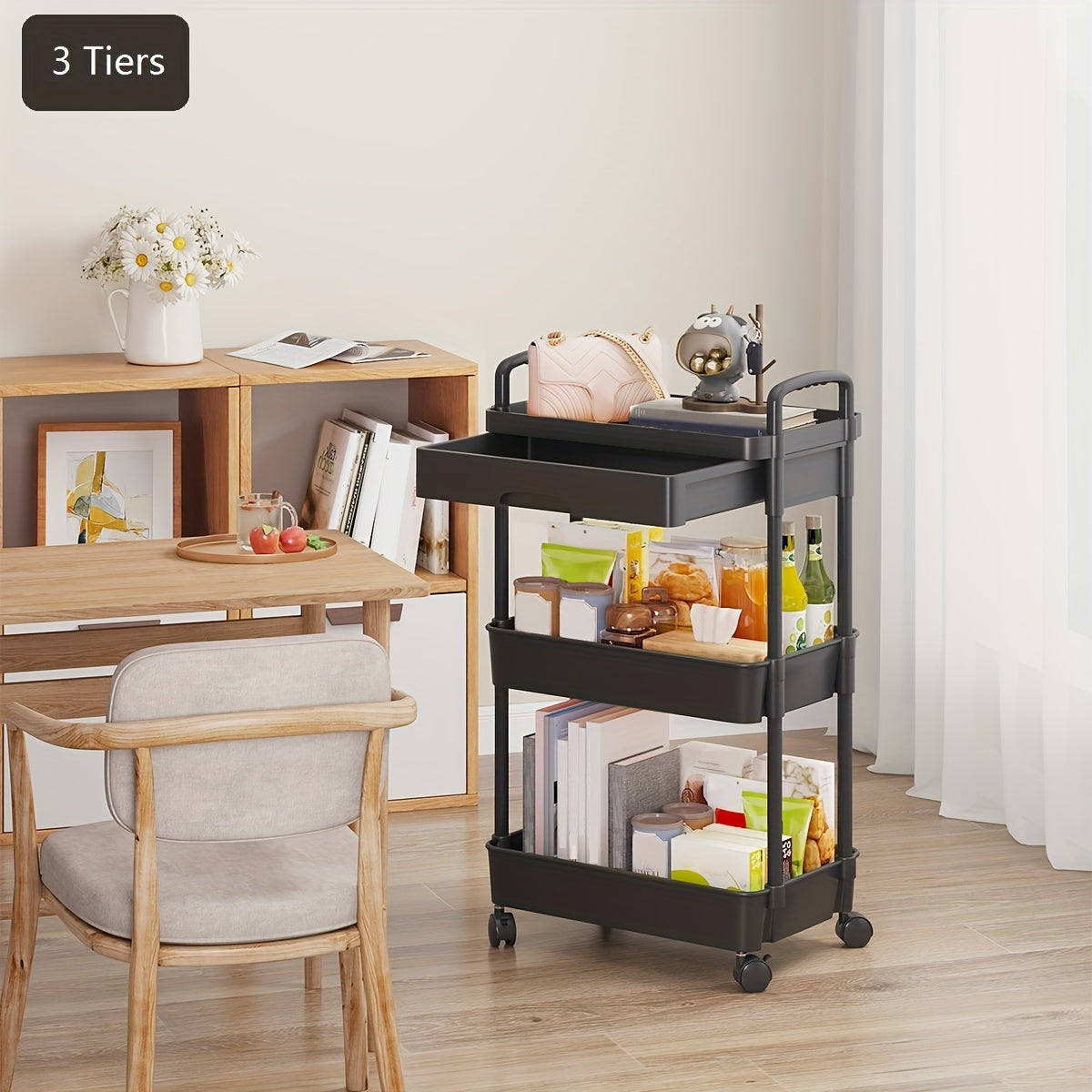 Multi-Tier Storage Trolley - Space-Saving Floor-to-Ceiling Design, Smooth Mobility, and Versatile Use in Kitchen, Bathroom, Bedroom, and Living Room for Displaying Snacks and Essentials