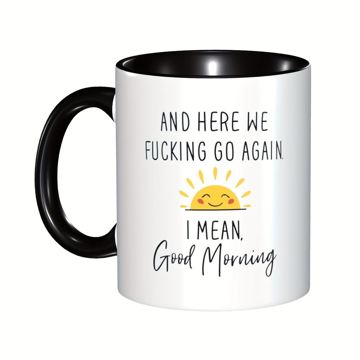 1pc 11oz/15oz Funny Ceramic Coffee Mug - Humorous "Here We Go Again" Quote, Colorful Design, Durable, Dishwasher and Microwave Safe, Ideal Birthday or Christmas Gift for Mom