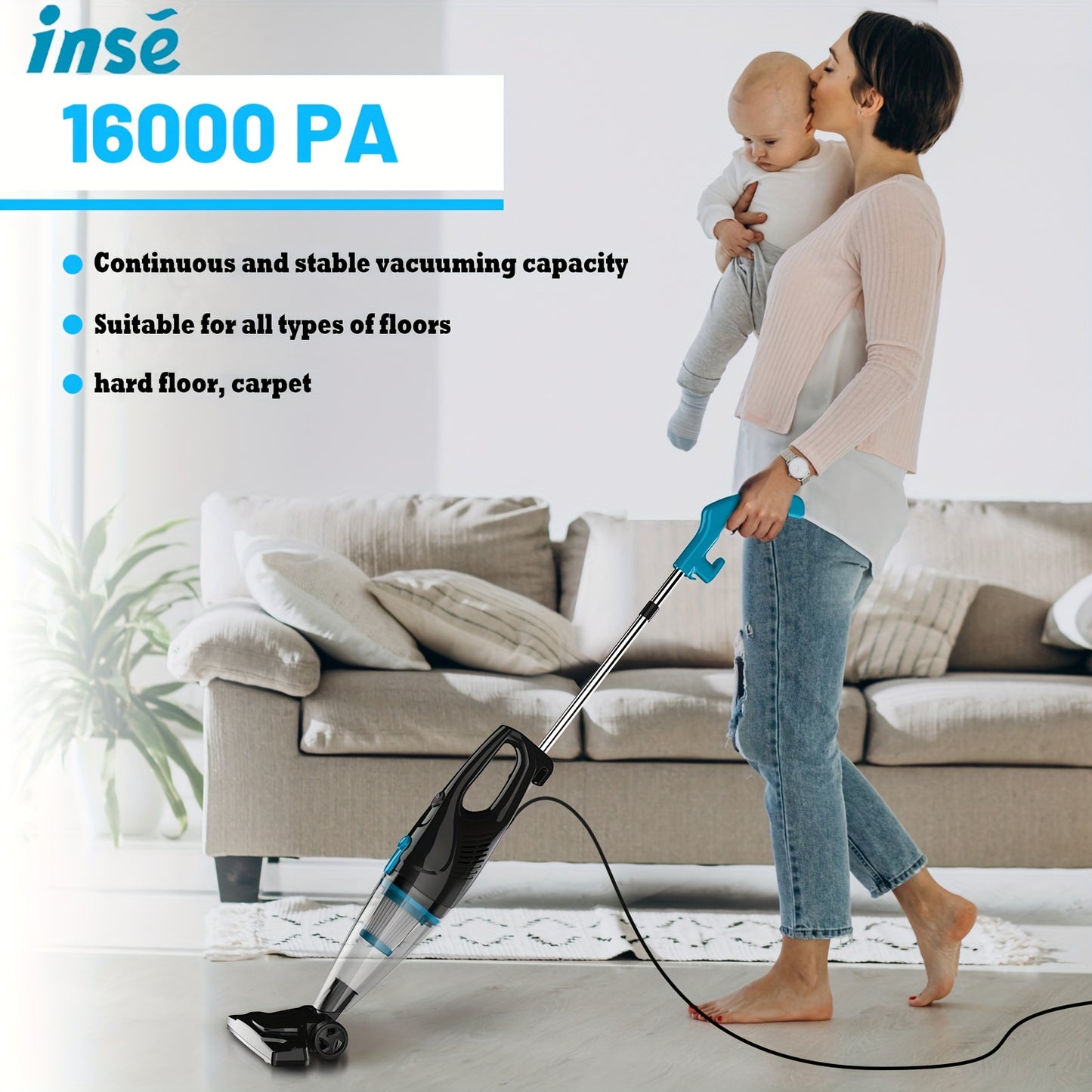 INSE R3s Corded Vacuum Cleaner, 400W High-Performance Motor, 16KPa Strong Suction, Lightweight Design with Advanced Filtration for Pet Hair & Dust, Includes 9 Accessories, Flexible ≥275.59inch Cable, Ergonomic Grip, Ideal f
