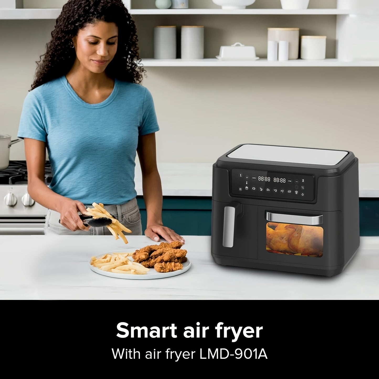 3.5QT+7.5QT Large Capacity Air Fryer with Intelligent Cooking Program, Multifunctional Electric Fryer, 2 Frying Baskets, Household Electronic Touch Kitchen Appliances