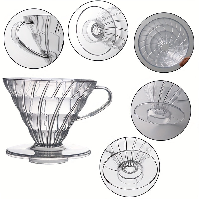V60 Coffee Dripper, Pour Over Coffee Maker Reusable Plastic Filter Cup Slow Brewing Accessories For Kitchen Bar Office