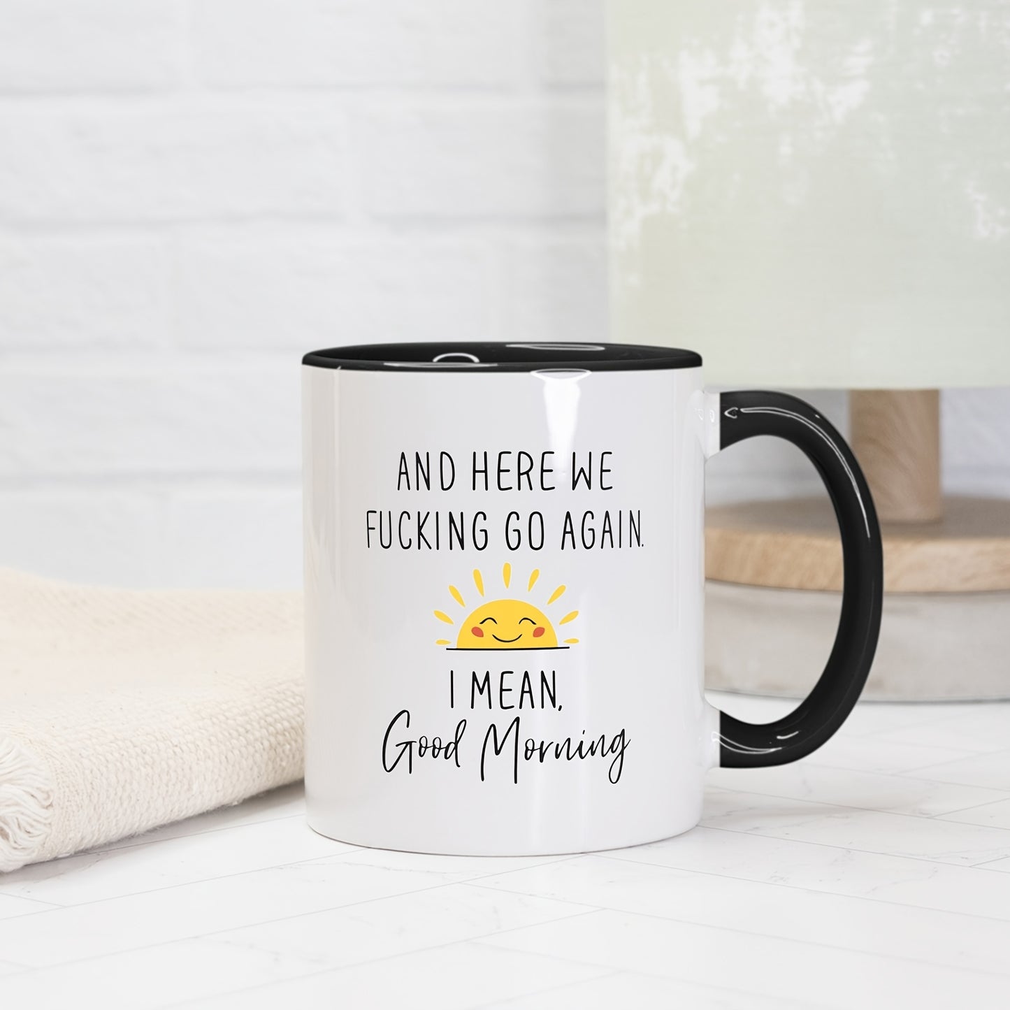 1pc 11oz/15oz Funny Ceramic Coffee Mug - Humorous "Here We Go Again" Quote, Colorful Design, Durable, Dishwasher and Microwave Safe, Ideal Birthday or Christmas Gift for Mom