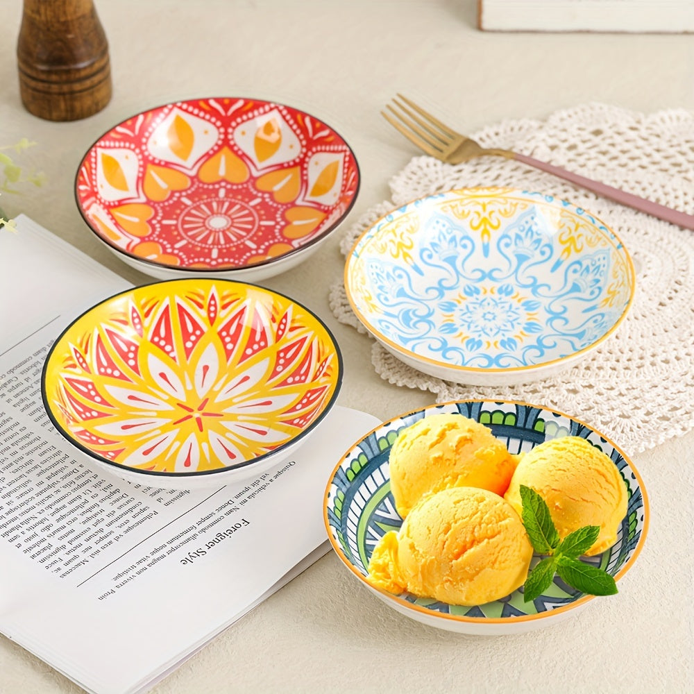 6pcs 5.5in Wide Shallow Cat Food Bowl Set -Ceramic - Colorful Cute Small Flat Kitten Feeding Dish - Microwave And Dishwasher Safe