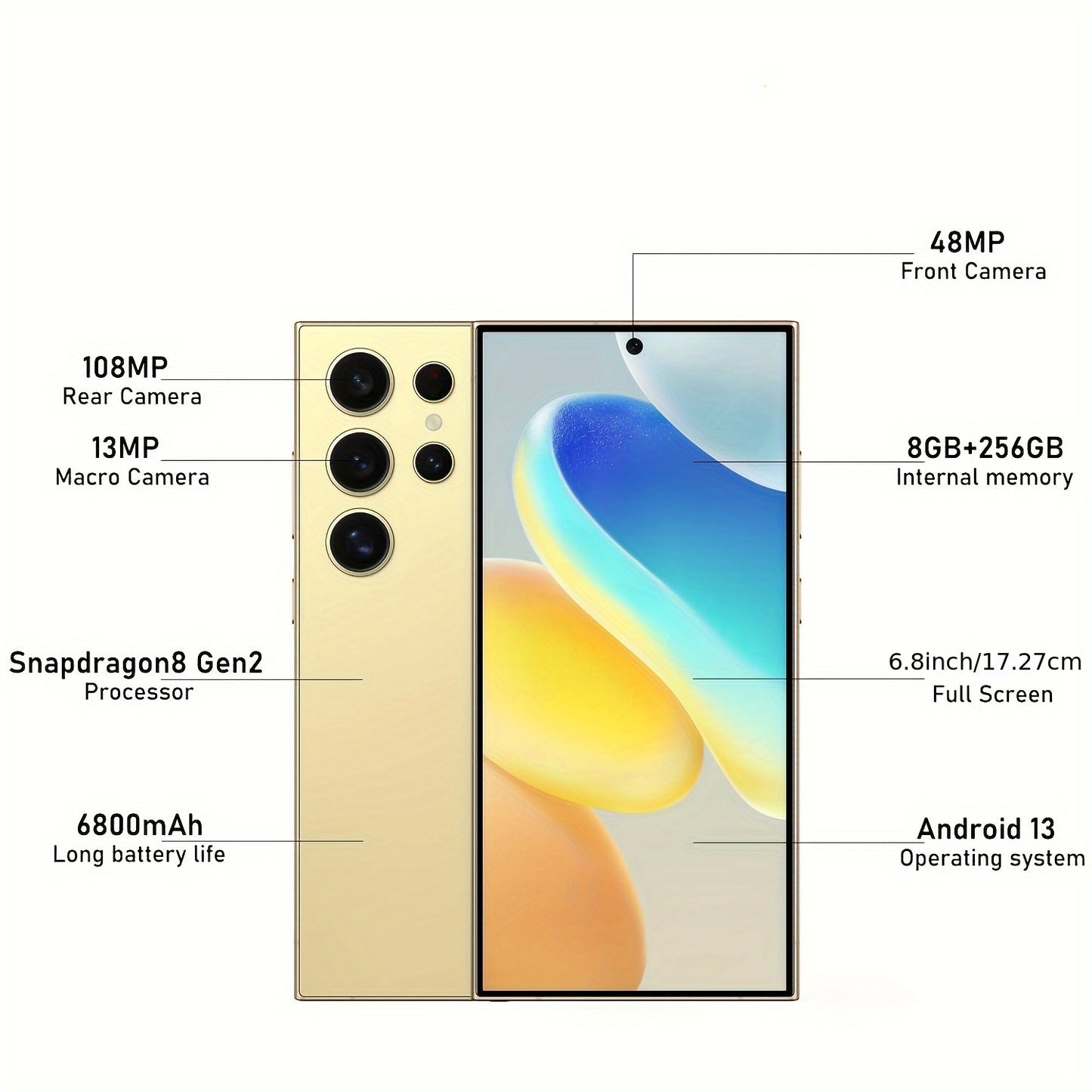 Unlocked Phones 5G Cell Phone Android 13 Mobile Phone With Build-in Pen, 8GB+256GB, 6.8" Display, 50MP+13MP Camera 6800 MAh DUAL SIultra