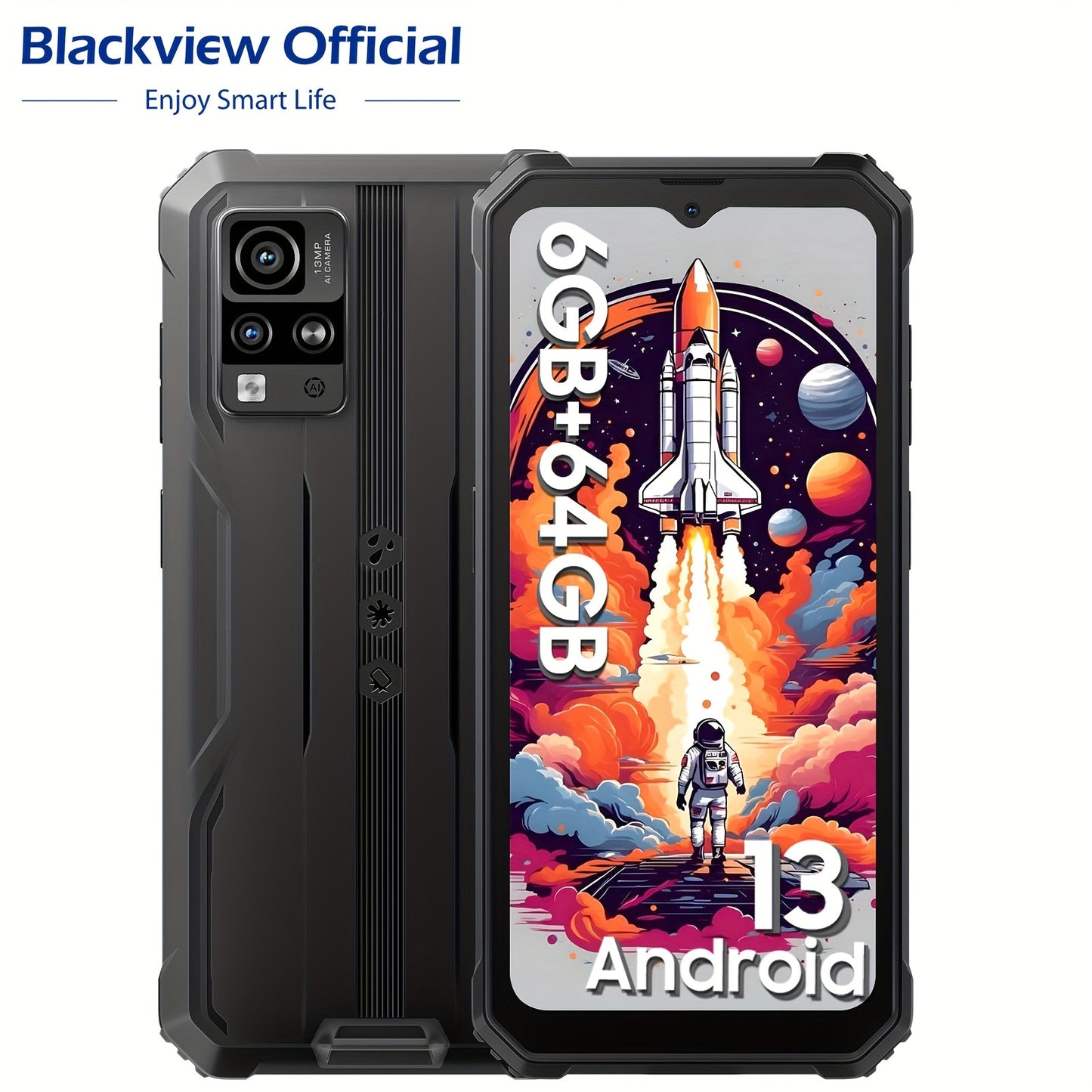 Blackview BV4800 Rugged Smartphone, Android 13 Rugged Phone, 6GB+64GB/2TB Expand Android Phones, 6.56" HD+ Display, 5180mAh, IP69K Waterproof Phone, Dual 4G T-Mobile, Fingerprint/Face ID, Glove Mode, NFC