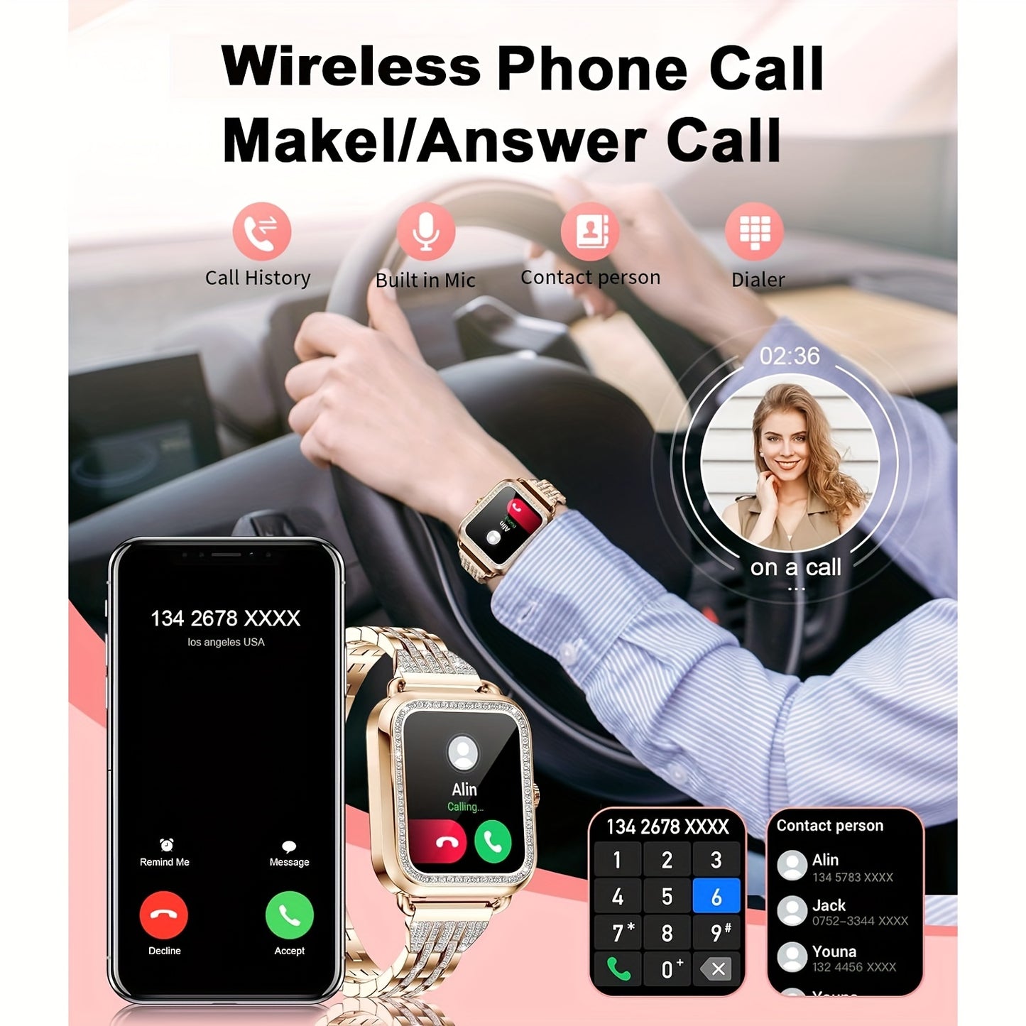 Women's Luxury Smart Watch Wireless Answer/Dial, 1.57" HD SmartWatch For Android And IOS Phones, Multi Sport Modes, Fitness Watch, AI Voice Assistant, Notifications, Remote Camera, DIY Watch Dial, Music Player, Weather Report