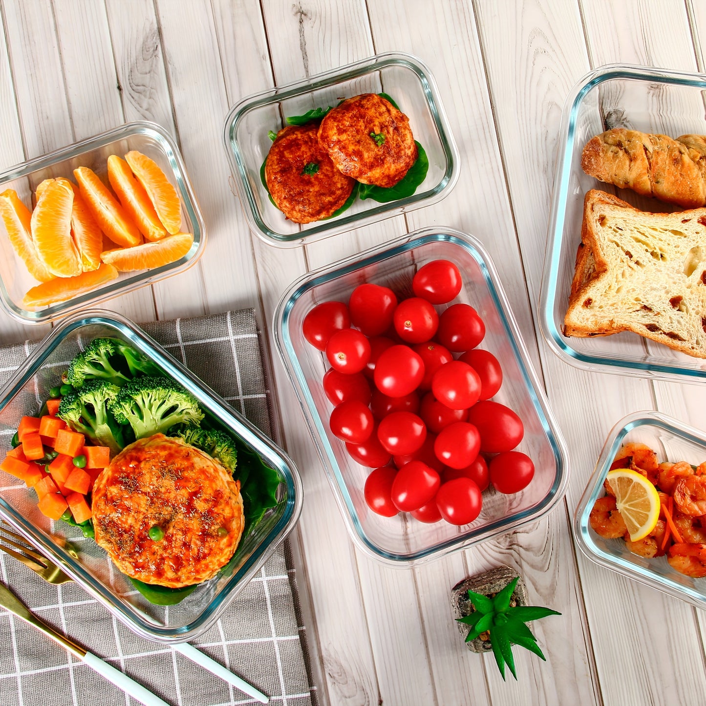 Glass Meal Prep Containers - Airtight, Microwave, Oven, Freezer & Dishwasher Safe, Glass Lunch Boxes with Lids for Food Storage