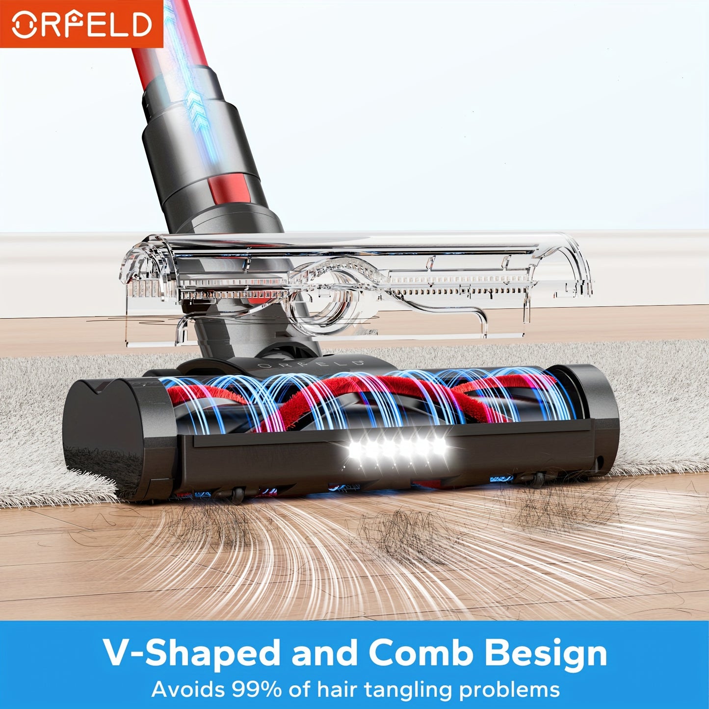 ORFELD Cordless Vacuum Cleaner, Stick Vacuum With 30Kpa Powerful Suction, 45Mins Runtime Rechargeable Vacuum, Anti-tangle And 50.72oz Dust Cup, 6 In 1 Lightweight Vacuum For Hardwood Floor Carpet Pet Hair