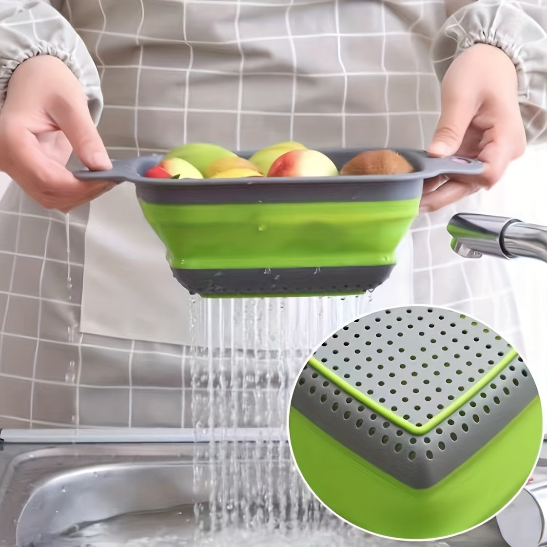 2pcs, Foldable Silicone Colander, Vegetable Washing Basket Strainer, Kitchen Sink Folding Square Drain Basket, Fruit And Vegetable Basket, Kitchen Accessaries