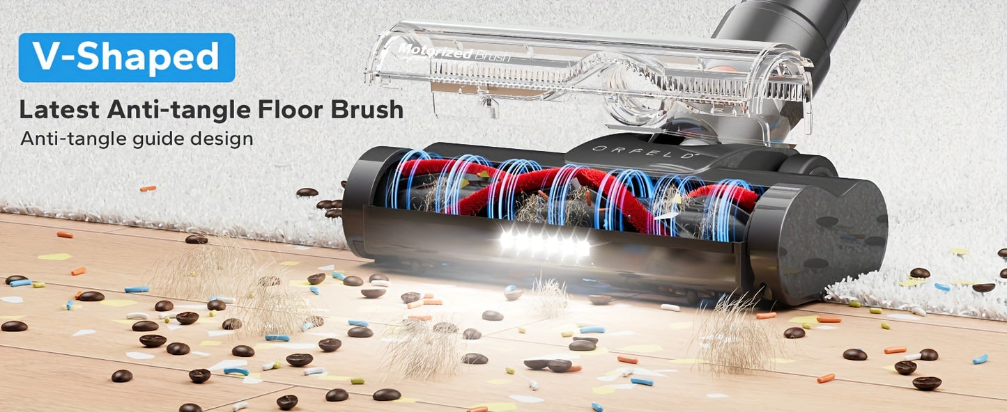ORFELD Cordless Vacuum Cleaner, Stick Vacuum With 30Kpa Powerful Suction, 45Mins Runtime Rechargeable Vacuum, Anti-tangle And 50.72oz Dust Cup, 6 In 1 Lightweight Vacuum For Hardwood Floor Carpet Pet Hair