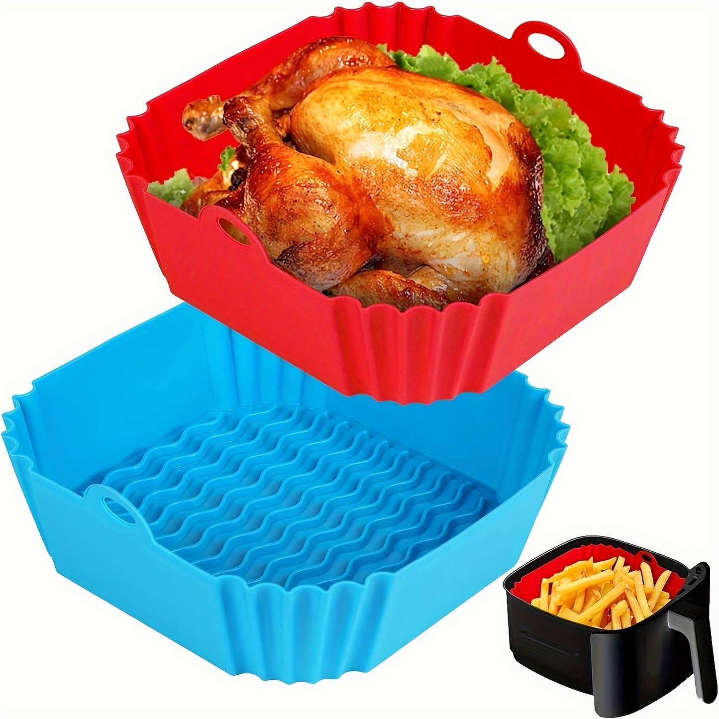 2pcs Square/rotundity Silicone Air Fryer Liner -8 Inches Reusable Air Fryer- Air Fryer Accessories - Air Fryer Insert for 4 to 7 QT Ovens And Microwave Accessories (red+blue)